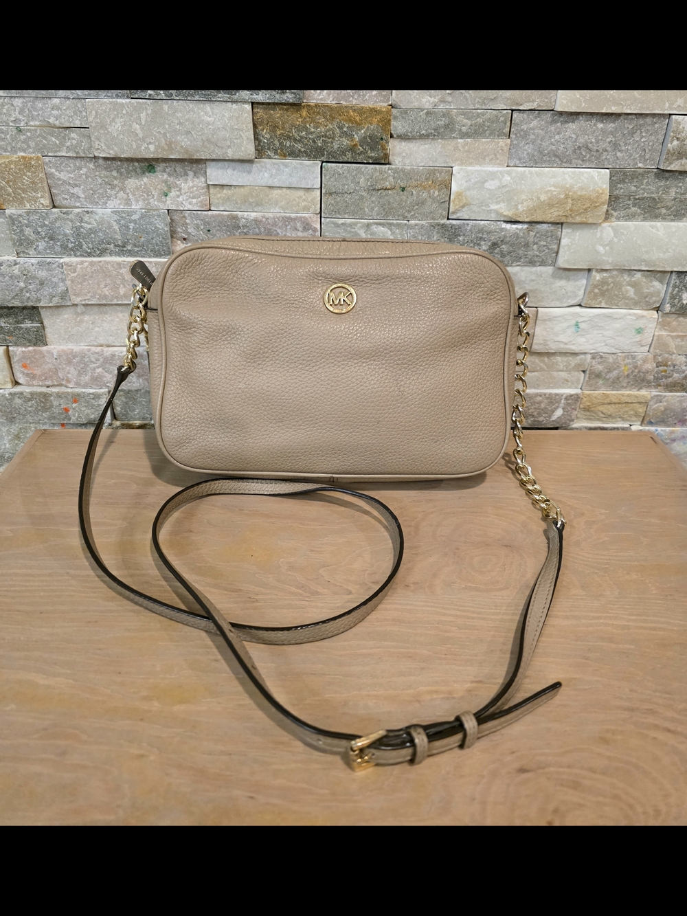 Michael Kors Pebbled Leather Crossbody Bag in Taupe